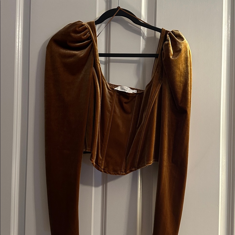ASTR Shimmering Bronze Corset crop top As seen on Hopescope